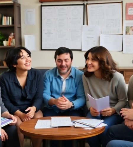 Adults discussing ADHD assessment tools together in a group.